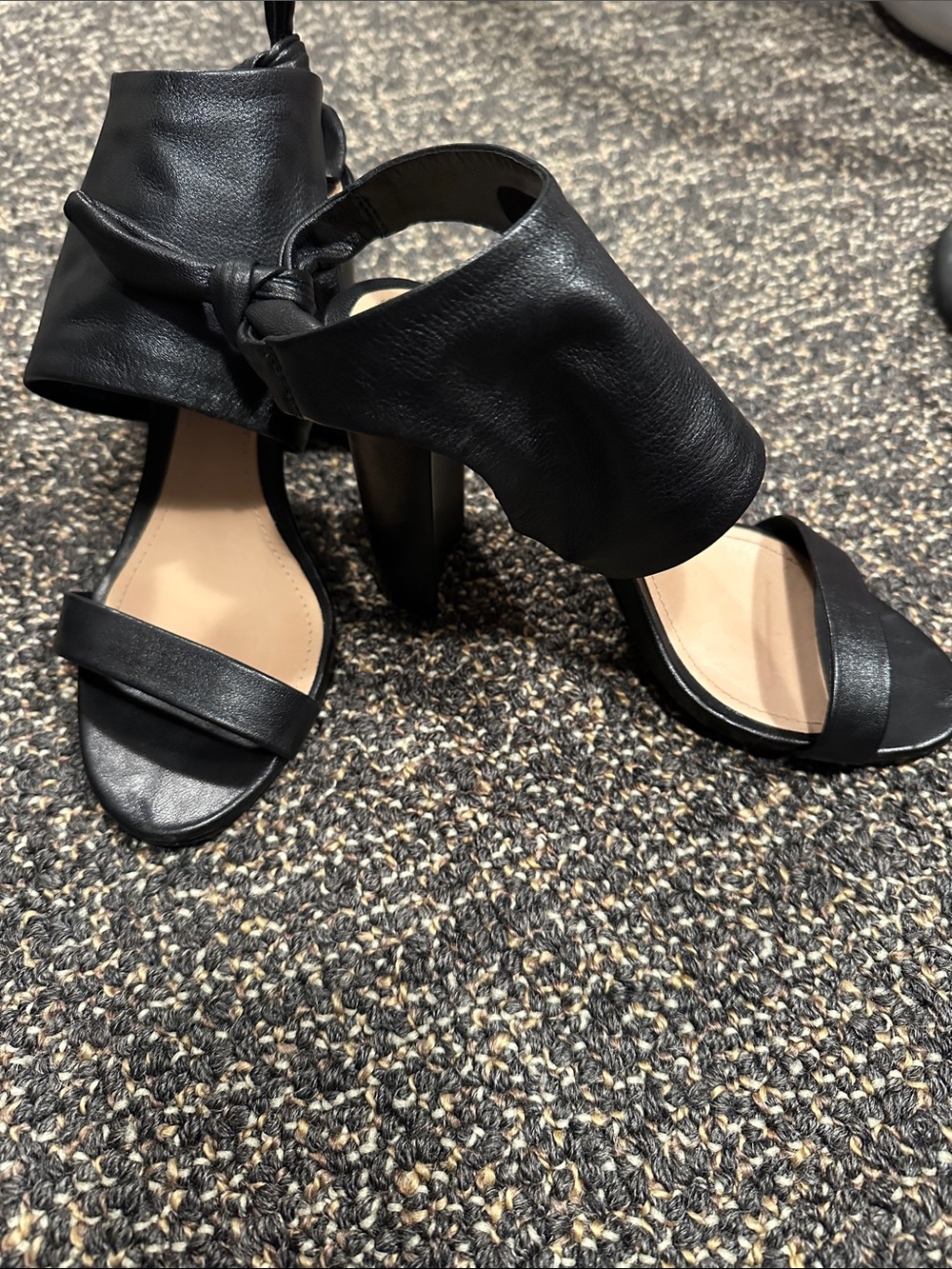 SCHUTZ Black Leather Ankle-Cuff Heels - Picture 3 of 6